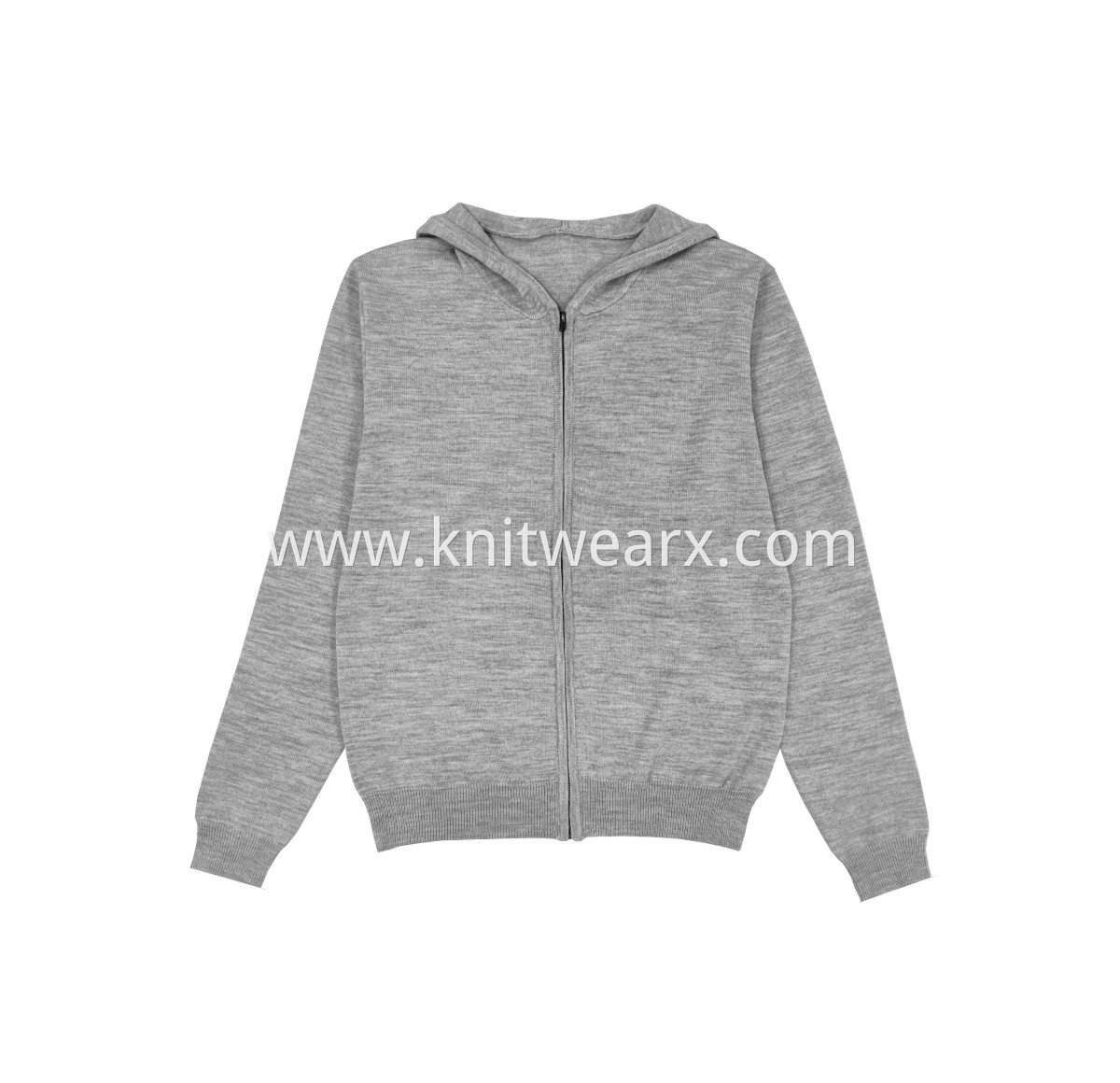 Men's 100% Wool Basic Knitted Plain Knit Body Thread Full Zip Hoodie